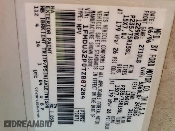 ✅ 1996 Ford Explorer XLT • VIN: 1FMDU32P0TZB87284 • Lot: 82184024. Wystawiony na Copart z przebiegiem 117 882 mil. Bezpłatny archiwum sprzedaży aukcyjnych z USA i szczegółowy raport historii pojazdu na DreamBid. Zdjęcie 13.