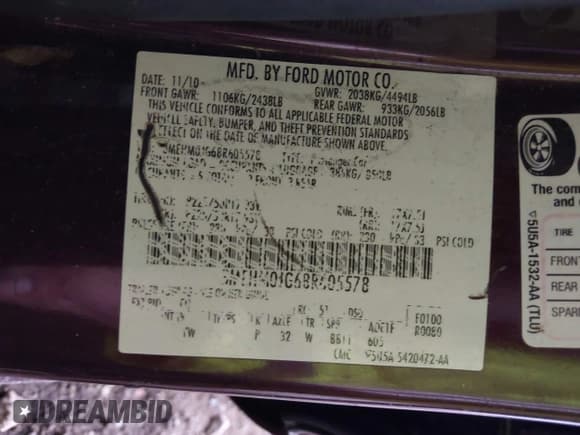 ✅ 2011 Mercury Milan Premier • VIN: 3MEHM0JG6BR605578 • Lot: 42125505. Listed on IAAI with 148,634 mi. Free auction sales archive from the USA and detailed vehicle history report at DreamBid. Image 9.