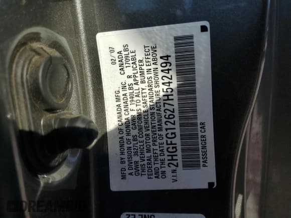 ✅ 2007 Honda Civic LX • VIN: 2HGFG12627H542494 • Lot: 82573715. Wystawiony na Copart z przebiegiem 241 815 mil. Bezpłatny archiwum sprzedaży aukcyjnych z USA i szczegółowy raport historii pojazdu na DreamBid. Zdjęcie 12.