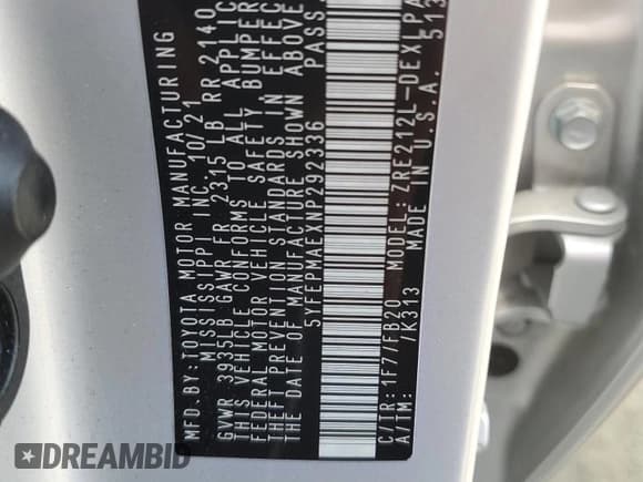 ✅ 2022 Toyota Corolla LE • VIN: 5YFEPMAEXNP292336 • Lot: 63378685. Wystawiony na Copart z przebiegiem 61 418 mil. Bezpłatny archiwum sprzedaży aukcyjnych z USA i szczegółowy raport historii pojazdu na DreamBid. Zdjęcie 13.