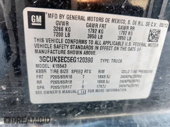 2014 Chevrolet Silverado 1500 LTZ with VIN 3GCUKSEC5EG120390, listed as a Copart auction lot 81234465 with 144,479 mi miles and Salvage title. Bid and sale history available at DreamBid. Image 13.