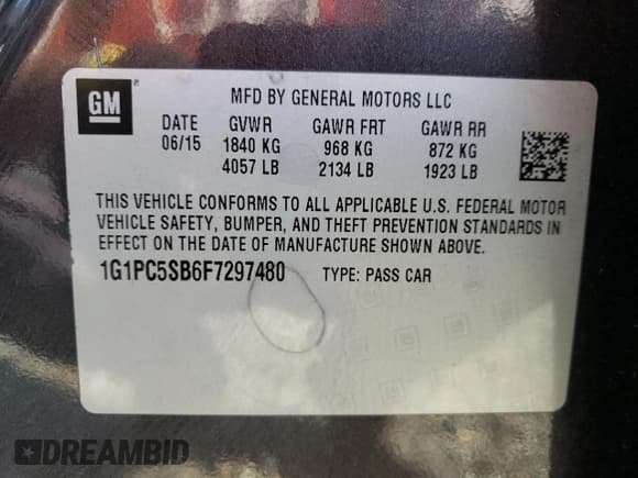 ✅ 2015 Chevrolet Cruze LT • VIN: 1G1PC5SB6F7297480 • Lot: 63379742. Listed on Copart with 98,943 mi. Free auction sales archive from the USA and detailed vehicle history report at DreamBid. Image 10.