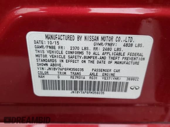 ✅ 2015 Infiniti Q50 Premium • VIN: JN1BV7AP6FM356035 • Lot: 93537235. Listed on Copart with 231,634 mi. Free auction sales archive from the USA and detailed vehicle history report at DreamBid. Image 12.