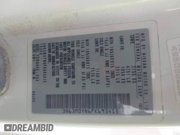 2015 Chevrolet City Express Cargo LS с VIN 3N63M0YN6FK693415, выставлен на аукционе IAAI как лот 42026961 с пробегом 195 485 миль миль и . История ставок и продаж доступна на DreamBid. Изображение 9.