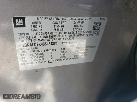 ✅ 2012 Chevrolet Equinox 1LT • VIN: 2GNALDEK4C6164304 • Лот: 74150764. Опубликован ранее на Copart с пробегом 185 138 миль. Бесплатный доступ к архиву аукционных продаж из США и подробный отчёт об истории автомобиля на DreamBid. Изображение 14.