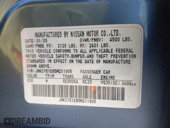✅ 2005 Infiniti G35 • VIN: JNKCV51E85M211905 • Lot: 43930338. Listed on IAAI with 190,387 mi. Free auction sales archive from the USA and detailed vehicle history report at DreamBid. Image 9.