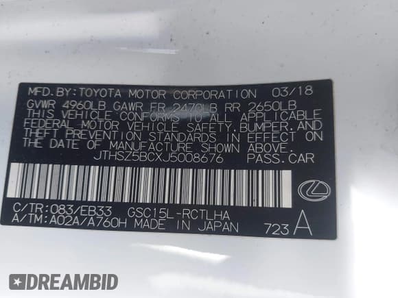 ✅ 2018 Lexus RC 350 • VIN: JTHSZ5BCXJ5008676 • Lot: 42204936. Listed on IAAI with 95,816 mi. Free auction sales archive from the USA and detailed vehicle history report at DreamBid. Image 9.