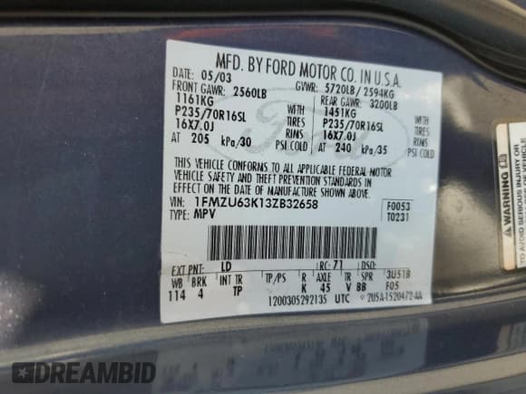 ✅ 2003 Ford Explorer XLT • VIN: 1FMZU63K13ZB32658 • Lot: 93335135. Wystawiony na Copart z przebiegiem 147 069 mil. Bezpłatny archiwum sprzedaży aukcyjnych z USA i szczegółowy raport historii pojazdu na DreamBid. Zdjęcie 13.