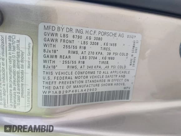 ✅ 2008 Porsche Cayenne S • VIN: WP1AB29P48LA42903 • Lot: 42366433. Listed on IAAI with 57,812 mi. Free auction sales archive from the USA and detailed vehicle history report at DreamBid. Image 9.