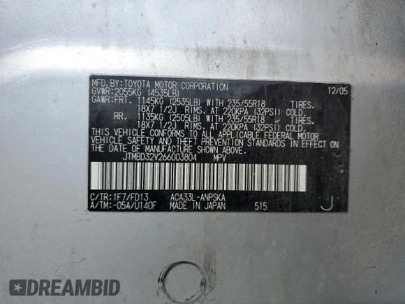 ✅ 2006 Toyota RAV4 Sport • VIN: JTMBD32V266003804 • Лот: 57905855. Опубликован ранее на Copart с пробегом 191 536 миль. Бесплатный доступ к архиву аукционных продаж из США и подробный отчёт об истории автомобиля на DreamBid. Изображение 13.