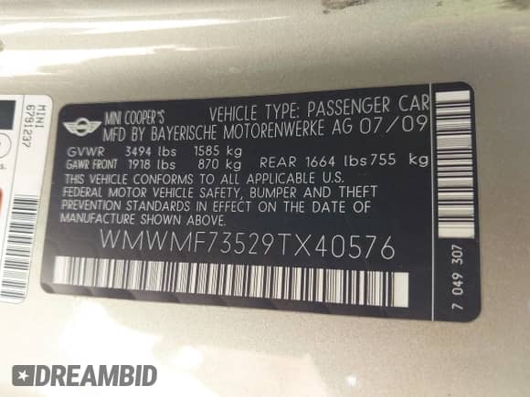 2009 MINI Hardtop S с VIN WMWMF73529TX40576, выставлен на аукционе IAAI как лот 42462085 с пробегом 77 936 миль миль и . История ставок и продаж доступна на DreamBid. Изображение 9.