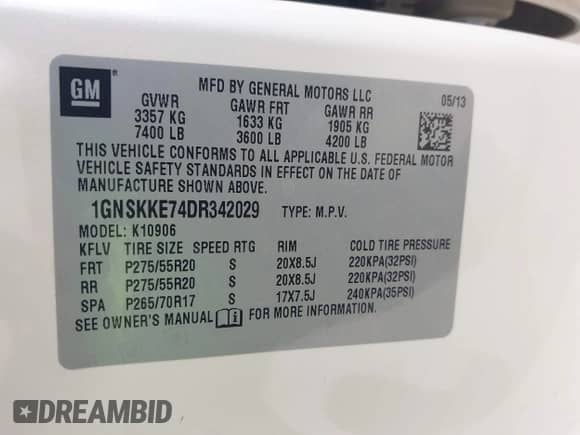 2013 Chevrolet Suburban LTZ с VIN 1GNSKKE74DR342029, выставлен на аукционе IAAI как лот 43313086 с пробегом 137 137 миль миль и . История ставок и продаж доступна на DreamBid. Изображение 9.