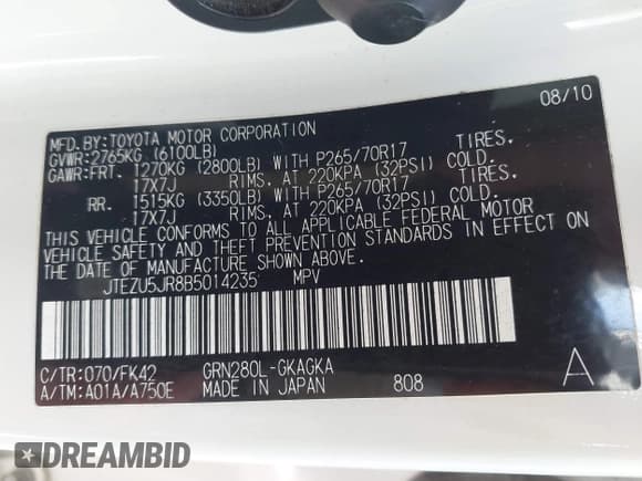 ✅ 2011 Toyota 4Runner SR5 • VIN: JTEZU5JR8B5014235 • Lot: 43434569. Wystawiony na IAAI z przebiegiem 213 016 mil. Bezpłatny archiwum sprzedaży aukcyjnych z USA i szczegółowy raport historii pojazdu na DreamBid. Zdjęcie 9.