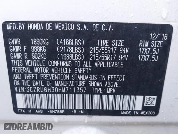 ✅ 2017 Honda HR-V LX • VIN: 3CZRU6H30HM711357 • Lot: 43652473. Listed on IAAI with 49,545 mi. Free auction sales archive from the USA and detailed vehicle history report at DreamBid. Image 9.