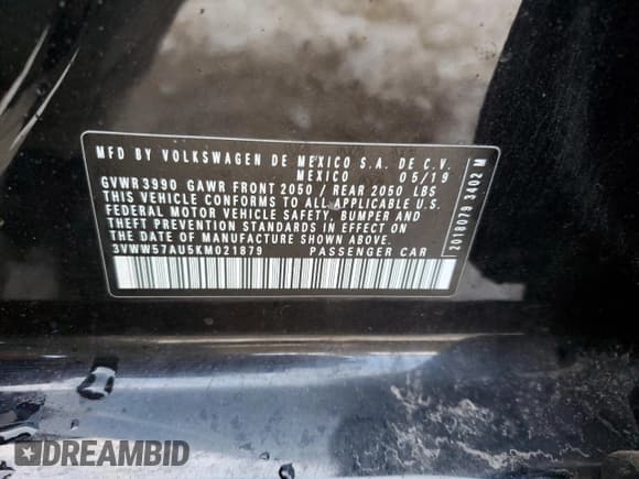 ✅ 2019 Volkswagen Golf S • VIN: 3VWW57AU5KM021879 • Лот: 42142355. Опубликован ранее на Copart с пробегом 13 535 миль. Бесплатный доступ к архиву аукционных продаж из США и подробный отчёт об истории автомобиля на DreamBid. Изображение 12.
