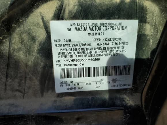 ✅ 2006 Mazda 6 s • VIN: 1YVHP80D565M60566 • Lot: 85823215. Wystawiony na Copart z przebiegiem 162 694 mil. Bezpłatny archiwum sprzedaży aukcyjnych z USA i szczegółowy raport historii pojazdu na DreamBid. Zdjęcie 12.