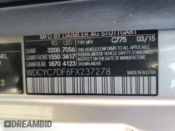 ✅ 2015 Mercedes-Benz G 63 AMG • VIN: WDCYC7DF6FX237278 • Lot: 84120444. Listed on Copart with 90,692 mi. Free auction sales archive from the USA and detailed vehicle history report at DreamBid. Image 13.