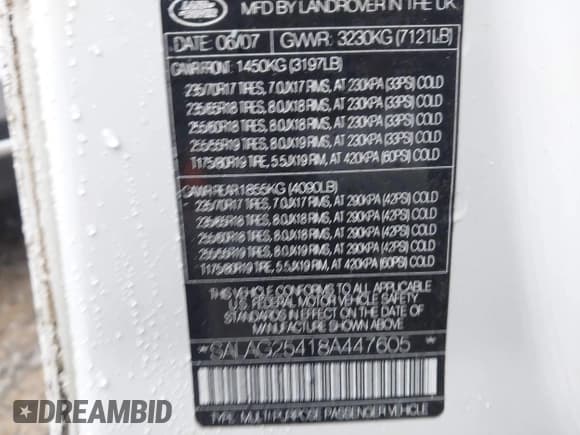 ✅ 2008 Land Rover LR3 HSE • VIN: SALAG25418A447605 • Лот: 42194186. Опубликован ранее на IAAI с пробегом 259 315 миль. Бесплатный доступ к архиву аукционных продаж из США и подробный отчёт об истории автомобиля на DreamBid. Изображение 9.