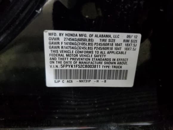 ✅ 2012 Honda Ridgeline RTL • VIN: 5FPYK1F52CB003811 • Lot: 61302695. Listed on Copart with Not provided. Free auction sales archive from the USA and detailed vehicle history report at DreamBid. Image 12.