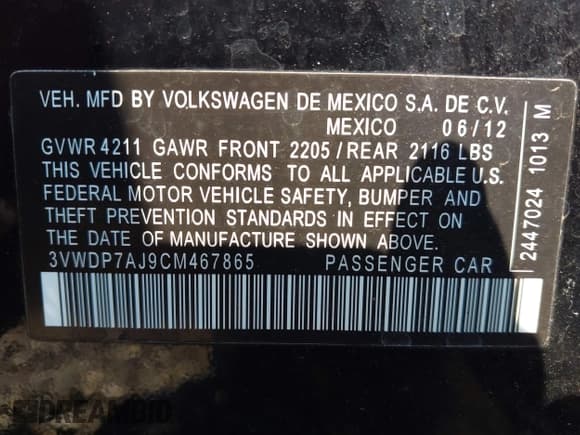 ✅ 2012 Volkswagen Jetta SE • VIN: 3VWDP7AJ9CM467865 • Lot: 42895456. Listed on IAAI with 66,263 mi. Free auction sales archive from the USA and detailed vehicle history report at DreamBid. Image 9.