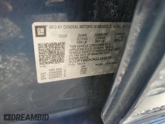 ✅ 2019 Chevrolet Silverado 1500 Custom • VIN: 3GCPYBEH2KG154970 • Lot: 71869245. Wystawiony na Copart z przebiegiem 107 893 mil. Bezpłatny archiwum sprzedaży aukcyjnych z USA i szczegółowy raport historii pojazdu na DreamBid. Zdjęcie 12.