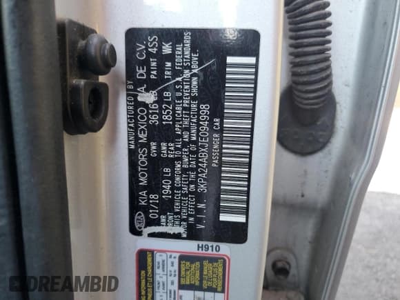✅ 2018 Kia Rio S • VIN: 3KPA24ABXJE094998 • Lot: 62852375. Wystawiony na Copart z przebiegiem 102 605 mil. Bezpłatny archiwum sprzedaży aukcyjnych z USA i szczegółowy raport historii pojazdu na DreamBid. Zdjęcie 12.