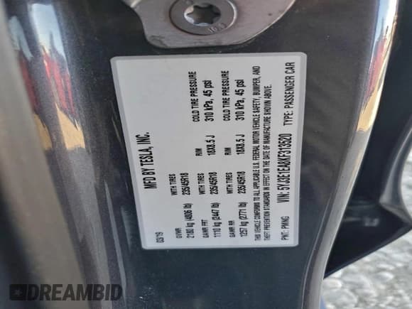 ✅ 2019 Tesla Model 3 Mid Range • VIN: 5YJ3E1EA8KF313520 • Lot: 95839855. Listed on Copart with 88,452 mi. Free auction sales archive from the USA and detailed vehicle history report at DreamBid. Image 14.