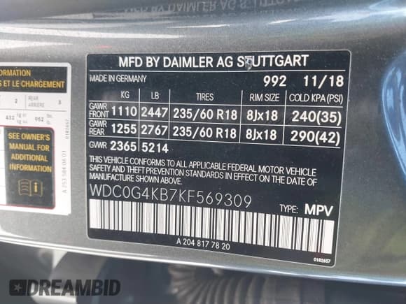 ✅ 2019 Mercedes-Benz GLC 300 • VIN: WDC0G4KB7KF569309 • Lot: 43786735. Wystawiony na IAAI z przebiegiem 175 695 mil. Bezpłatny archiwum sprzedaży aukcyjnych z USA i szczegółowy raport historii pojazdu na DreamBid. Zdjęcie 9.