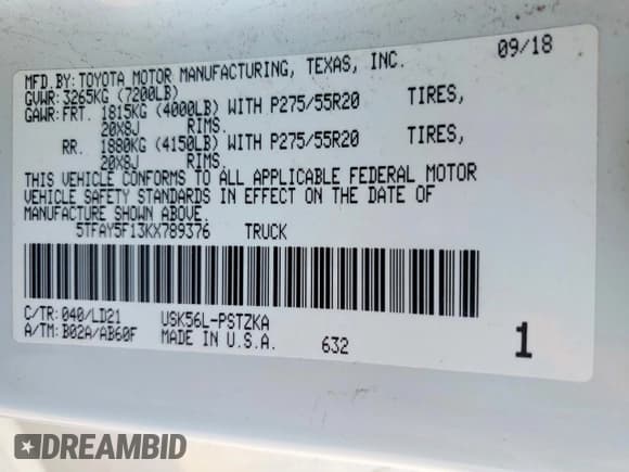 ✅ 2019 Toyota Tundra SR5 • VIN: 5TFAY5F13KX789376 • Лот: 71436275. Опубликован ранее на Copart с пробегом 221 379 миль. Бесплатный доступ к архиву аукционных продаж из США и подробный отчёт об истории автомобиля на DreamBid. Изображение 13.