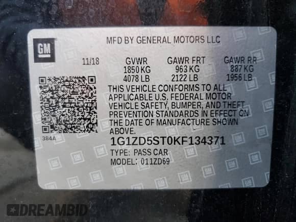 2019 Chevrolet Malibu LT with VIN 1G1ZD5ST0KF134371, listed as a Copart auction lot 54776305 with 116,029 mi miles and Clean title. Bid and sale history available at DreamBid. Image 12.