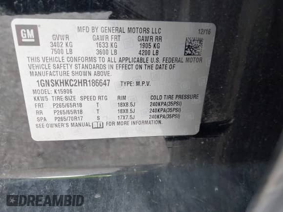 2017 Chevrolet Suburban LT с VIN 1GNSKHKC2HR186647, выставлен на аукционе IAAI как лот 43317641 с пробегом 150 840 миль миль и . История ставок и продаж доступна на DreamBid. Изображение 9.