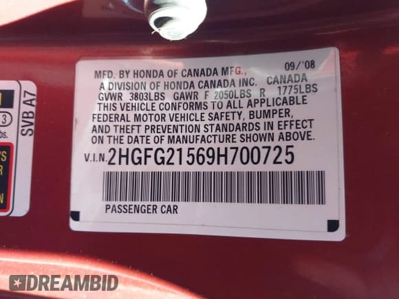 ✅ 2009 Honda Civic Si • VIN: 2HGFG21569H700725 • Lot: 43472160. Listed on IAAI with 191,474 mi. Free auction sales archive from the USA and detailed vehicle history report at DreamBid. Image 9.
