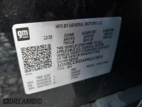 ✅ 2023 Chevrolet Suburban LT • VIN: 1GNSCCKDXPR237870 • Лот: 67258015. Опубликован ранее на Copart с пробегом 70 455 миль. Бесплатный доступ к архиву аукционных продаж из США и подробный отчёт об истории автомобиля на DreamBid. Изображение 13.