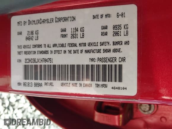 ✅ 2001 Chrysler Concorde LXi • VIN: 2C3HD36JX1H704751 • Lot: 43530252. Listed on IAAI with 121,555 mi. Free auction sales archive from the USA and detailed vehicle history report at DreamBid. Image 9.