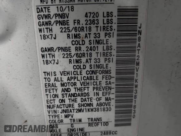 ✅ 2019 Nissan Rogue S • VIN: JN8AT2MV1KW381830 • Lot: 43157499. Listed on IAAI with 68,453 mi. Free auction sales archive from the USA and detailed vehicle history report at DreamBid. Image 9.