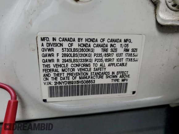 ✅ 2006 Acura MDX Touring • VIN: 2HNYD189X6H508653 • Lot: 96815705. Listed on Copart with 264,850 mi. Free auction sales archive from the USA and detailed vehicle history report at DreamBid. Image 13.