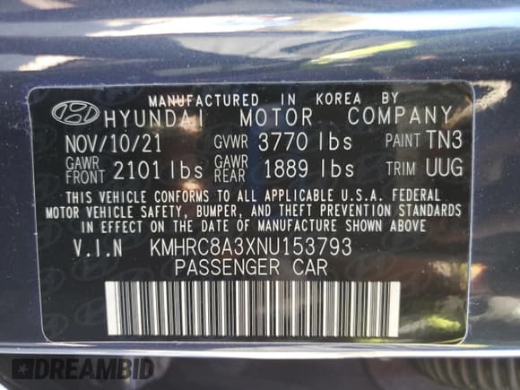 ✅ 2022 Hyundai Venue Limited • VIN: KMHRC8A3XNU153793 • Lot: 87425965. Listed on Copart with 36,150 mi. Free auction sales archive from the USA and detailed vehicle history report at DreamBid. Image 13.