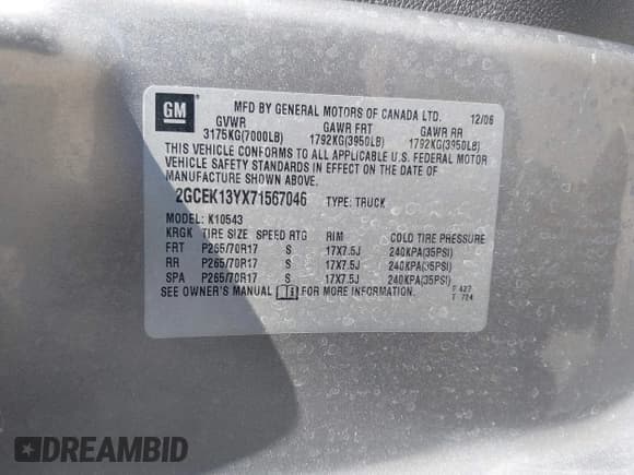 ✅ 2007 Chevrolet Silverado 1500 LTZ • VIN: 2GCEK13YX71567046 • Lot: 42791238. Listed on IAAI with 168,166 mi. Free auction sales archive from the USA and detailed vehicle history report at DreamBid. Image 9.