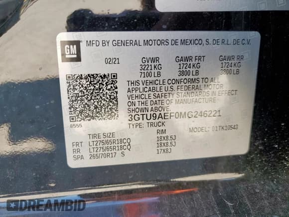 ✅ 2021 GMC Sierra 1500 • VIN: 3GTU9AEF0MG246221 • Lot: 71749995. Wystawiony na Copart z przebiegiem 33 818 mil. Bezpłatny archiwum sprzedaży aukcyjnych z USA i szczegółowy raport historii pojazdu na DreamBid. Zdjęcie 13.