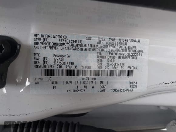 ✅ 2016 Ford Focus Titanium • VIN: 1FADP3N26GL222971 • Лот: 43505893. Опубликован ранее на IAAI с пробегом 117 042 миль. Бесплатный доступ к архиву аукционных продаж из США и подробный отчёт об истории автомобиля на DreamBid. Изображение 9.