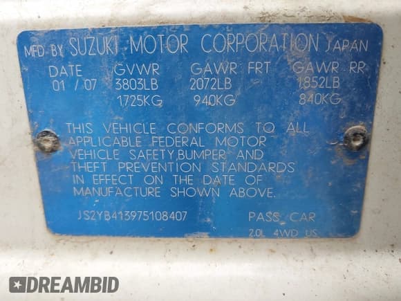 ✅ 2007 Suzuki SX4 • VIN: JS2YB413975108407 • Lot: 42422076. Wystawiony na IAAI z przebiegiem 160 697 mil. Bezpłatny archiwum sprzedaży aukcyjnych z USA i szczegółowy raport historii pojazdu na DreamBid. Zdjęcie 9.