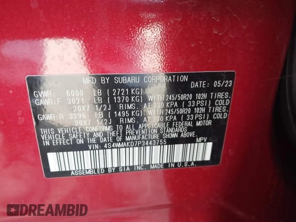 ✅ 2023 Subaru Ascent Onyx Limited • VIN: 4S4WMAKD7P3443755 • Lot: 43090571. Listed on IAAI with 16,371 mi. Free auction sales archive from the USA and detailed vehicle history report at DreamBid. Image 9.