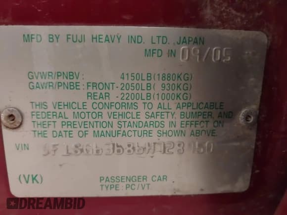 ✅ 2006 Subaru Forester X • VIN: JF1SG63686H728950 • Lot: 42084927. Listed on IAAI with 166,289 mi. Free auction sales archive from the USA and detailed vehicle history report at DreamBid. Image 9.