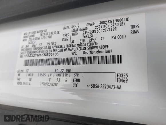 ✅ 2019 Ford Transit Passenger XL • VIN: 1FBZX2YM1KKB05406 • Lot: 42473006. Wystawiony na IAAI z przebiegiem 108 979 mil. Bezpłatny archiwum sprzedaży aukcyjnych z USA i szczegółowy raport historii pojazdu na DreamBid. Zdjęcie 9.