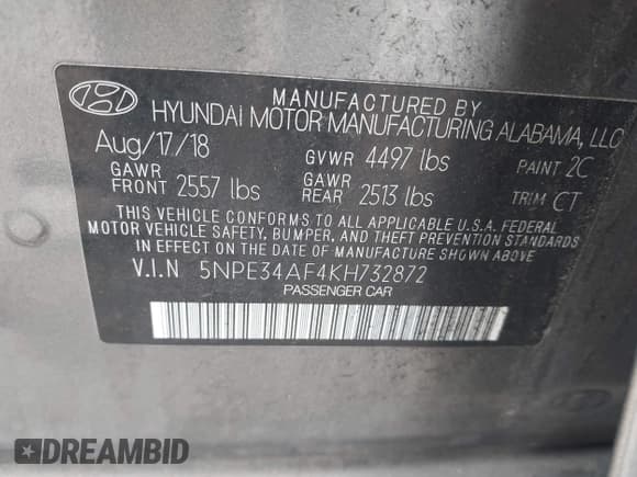 ✅ 2019 Hyundai Sonata SEL • VIN: 5NPE34AF4KH732872 • Lot: 43225387. Listed on IAAI with 64,888 mi. Free auction sales archive from the USA and detailed vehicle history report at DreamBid. Image 9.