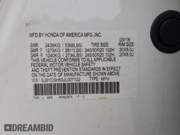 ✅ 2018 Acura MDX Technology • VIN: 5J8YD3H50JL007122 • Lot: 82027065. Listed on Copart with 53,880 mi. Free auction sales archive from the USA and detailed vehicle history report at DreamBid. Image 13.