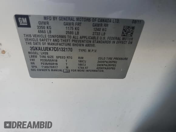 ✅ 2012 GMC Terrain SLT-1 • VIN: 2GKALUEK7C6132170 • Lot: 81477905. Listed on Copart with 136,910 mi. Free auction sales archive from the USA and detailed vehicle history report at DreamBid. Image 12.