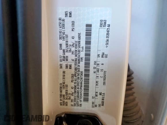 ✅ 2017 Ford F-150 XLT • VIN: 1FTEW1CP9HKC97305 • Lot: 93031745. Wystawiony na Copart z przebiegiem 58 881 mil. Bezpłatny archiwum sprzedaży aukcyjnych z USA i szczegółowy raport historii pojazdu na DreamBid. Zdjęcie 13.