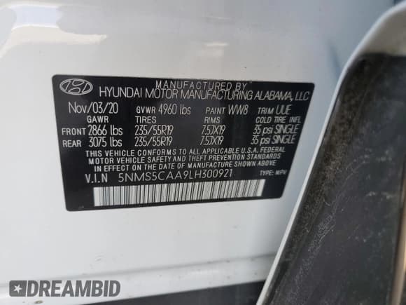 ✅ 2020 Hyundai Santa Fe Limited • VIN: 5NMS5CAA9LH300921 • Lot: 43613554. Wystawiony na Copart z przebiegiem 33 790 mil. Bezpłatny archiwum sprzedaży aukcyjnych z USA i szczegółowy raport historii pojazdu na DreamBid. Zdjęcie 12.