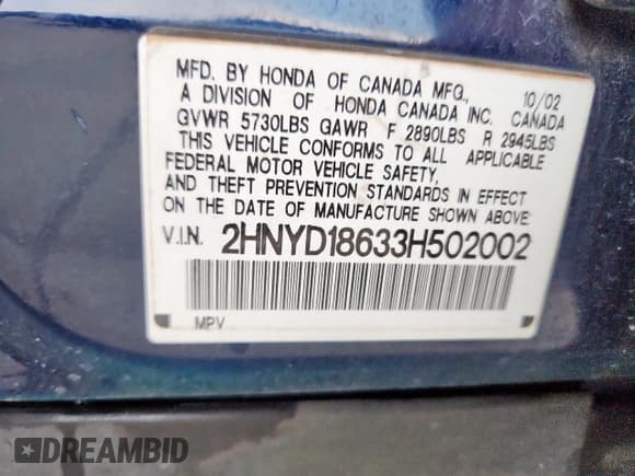 ✅ 2003 Acura MDX Touring • VIN: 2HNYD18633H502002 • Lot: 68696805. Wystawiony na Copart z przebiegiem 181 551 mil. Bezpłatny archiwum sprzedaży aukcyjnych z USA i szczegółowy raport historii pojazdu na DreamBid. Zdjęcie 13.